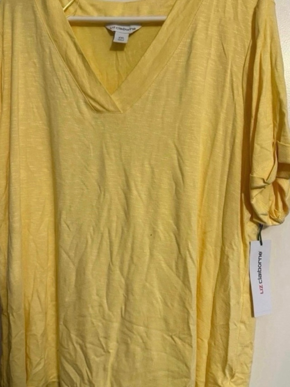 Liz Claiborne Pale Yellow V-Neck Tee